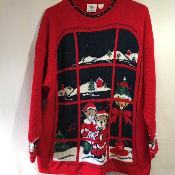 Cute Bear Print Christmas Sweater - Picture 1 of 5